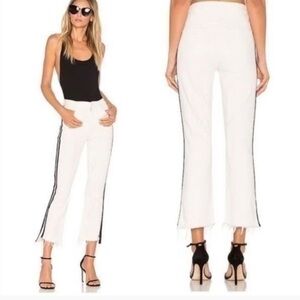 MOTHER Insider Crop Step Fray White with Black Side Stripe Jeans - 27